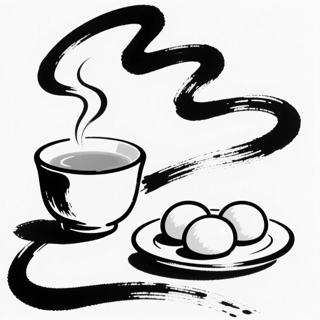 A cup of green tea beside a small plate of mochi.