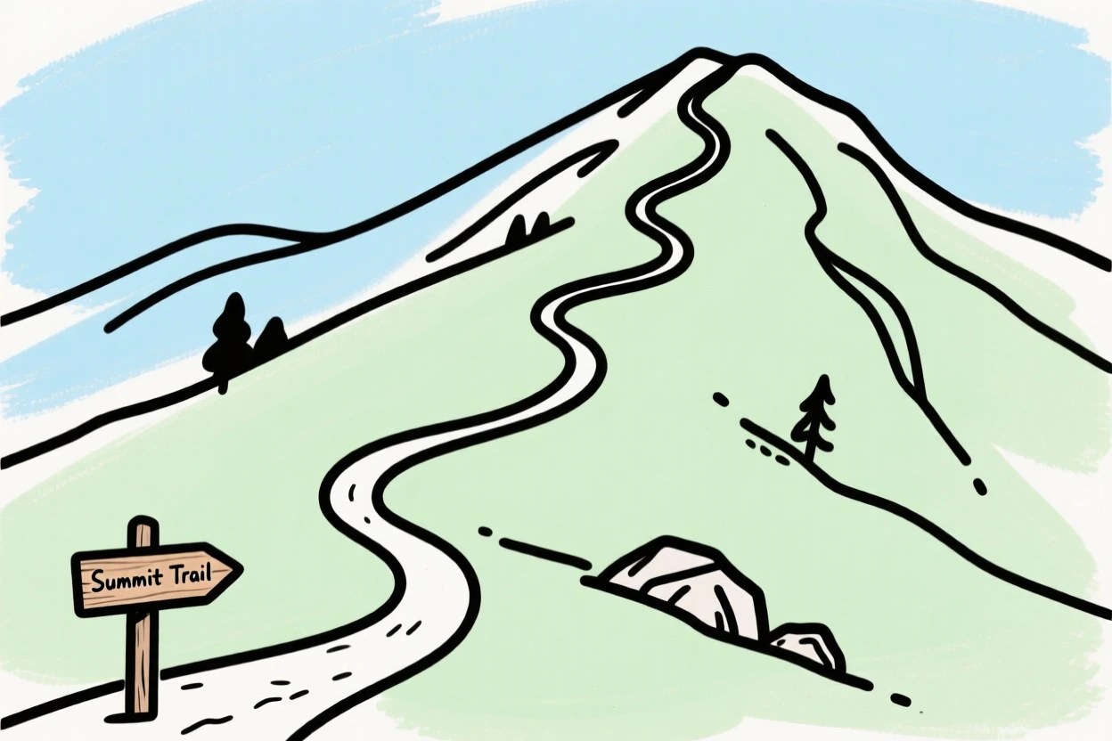 A hiking trail winding up a mountainside