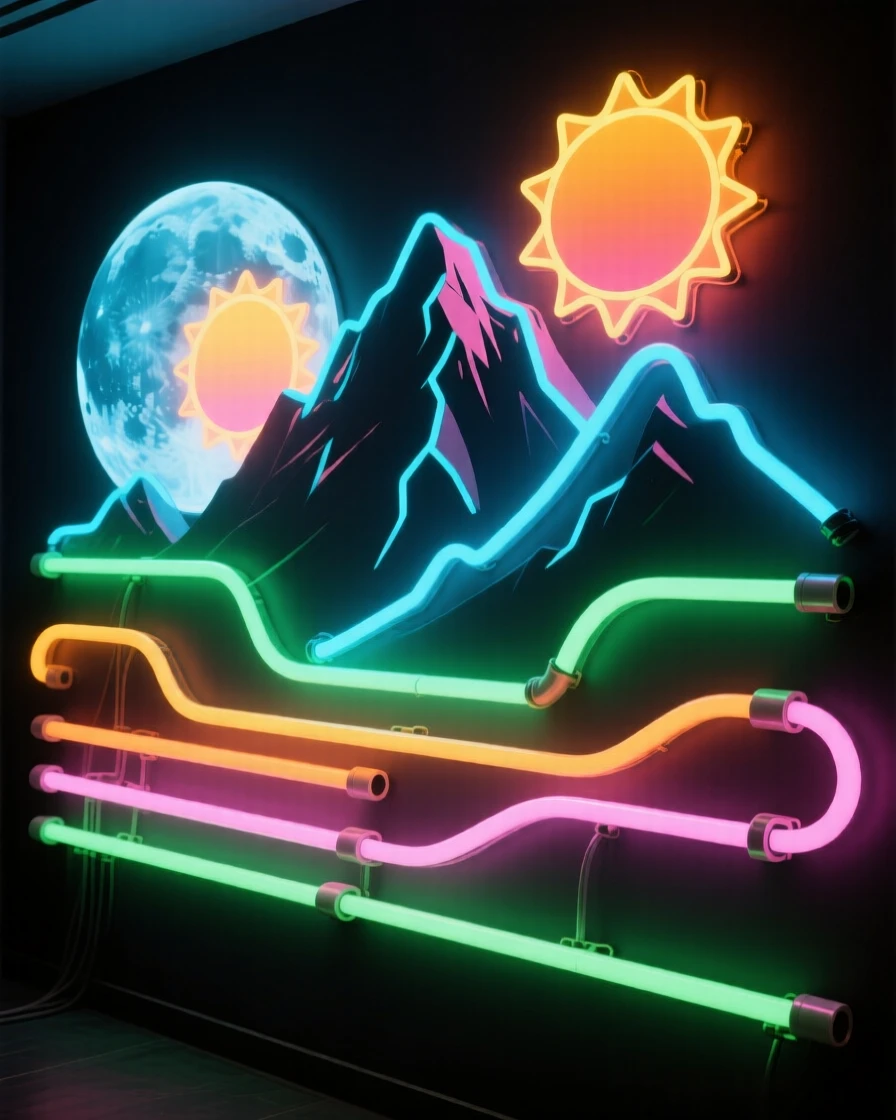 An alien moon with two suns rising above jagged mountains.