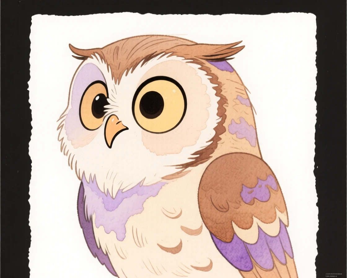 A wise old owl tilting its head with a curious expression
