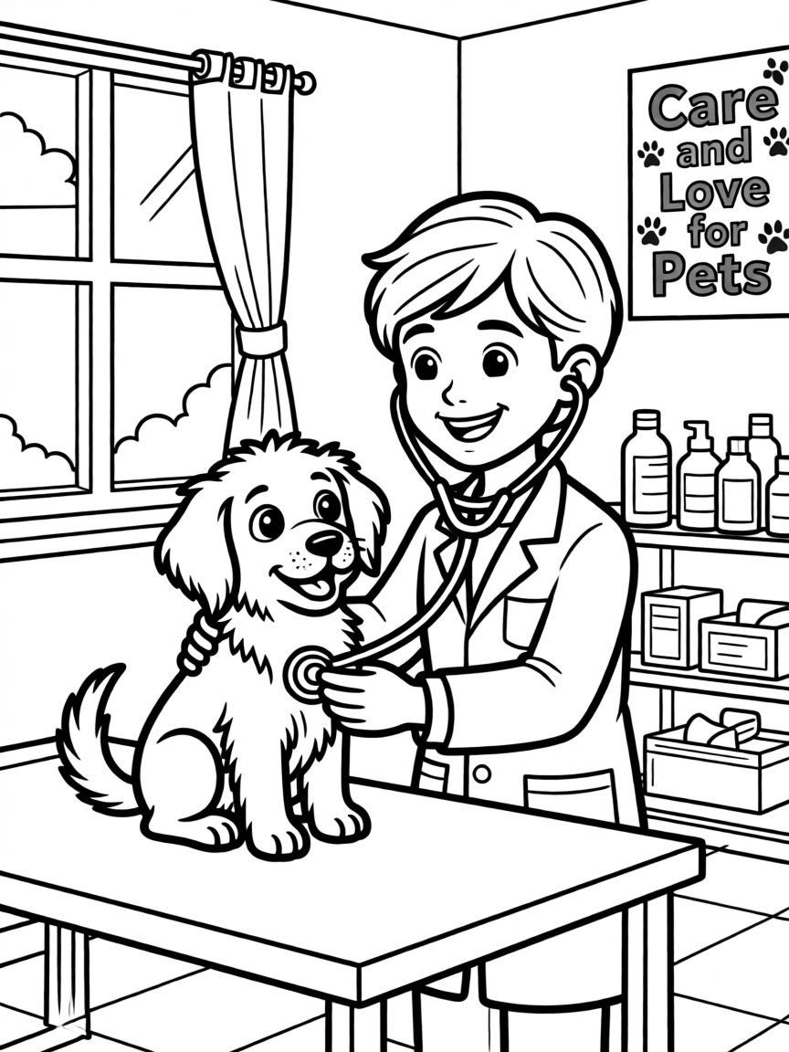 A veterinarian gently examining a puppy at an animal clinic