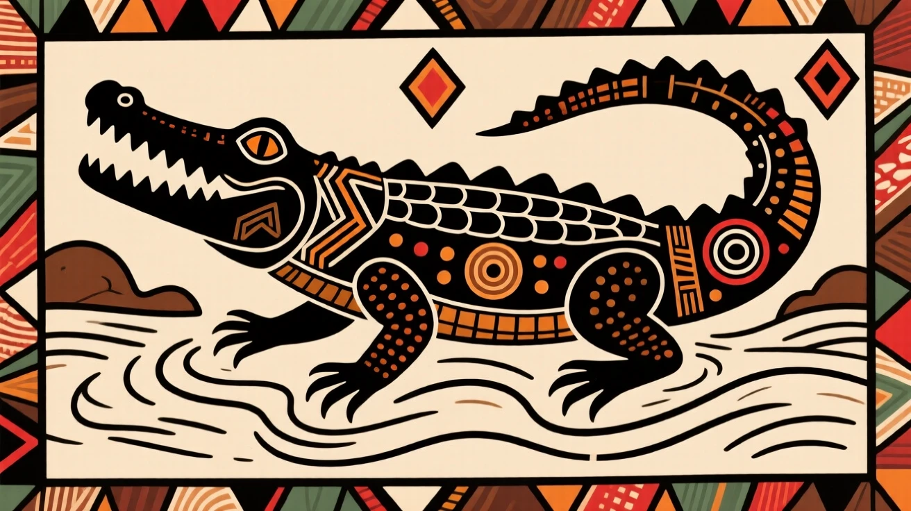 A mythical crocodile spirit rising from a sacred river.