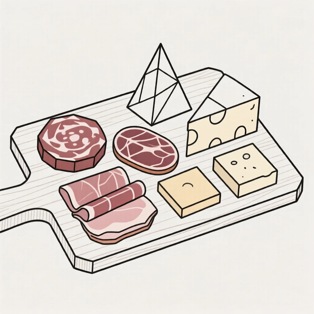 A charcuterie board with cured meats and cheeses