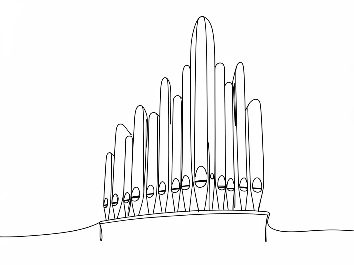 A pipe organ pipes rising in tiers along the wall of an old church