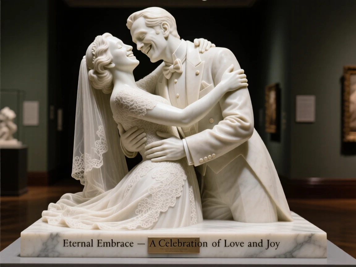 An emotionally powerful scene of a bride and groom sharing a joyful embrace, filled with warmth, tenderness, and connection