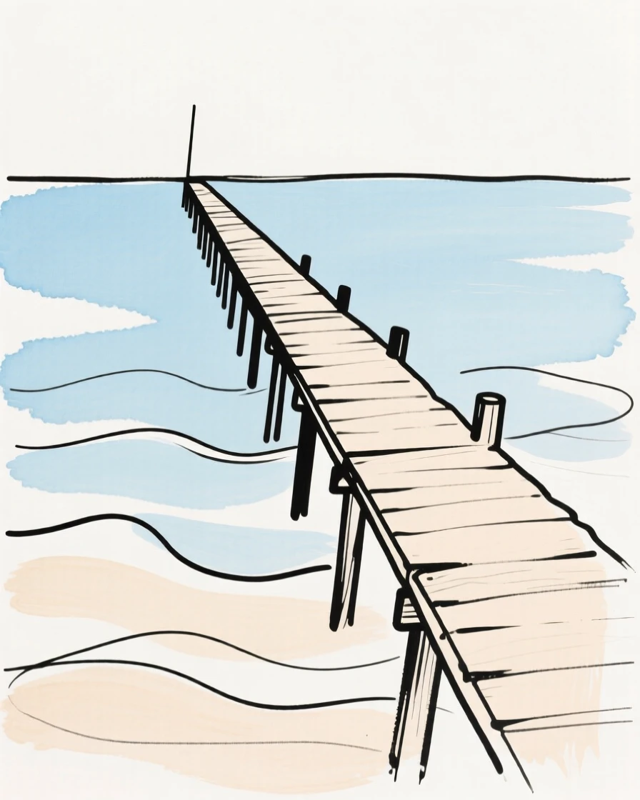 A pier stretching into calm water