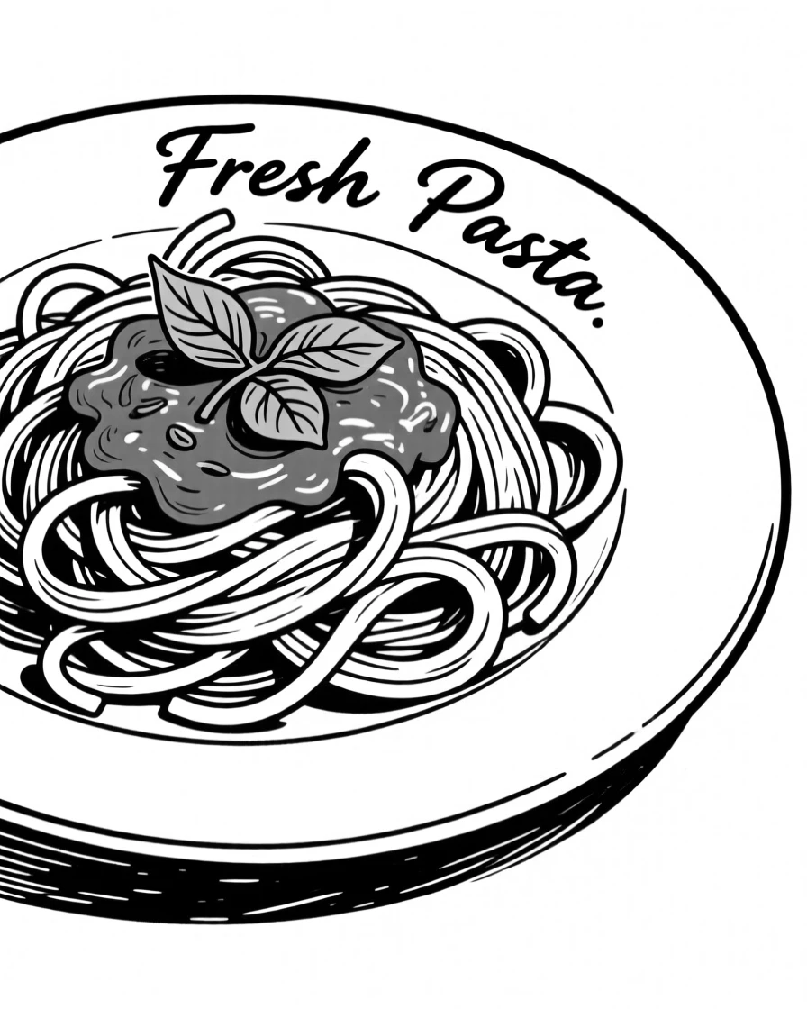 A plate of fresh pasta tossed in a rich tomato basil sauce.