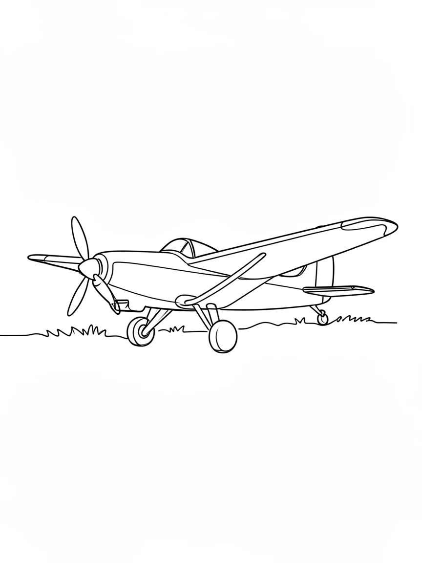 A vintage propeller plane parked on a grassy countryside airstrip