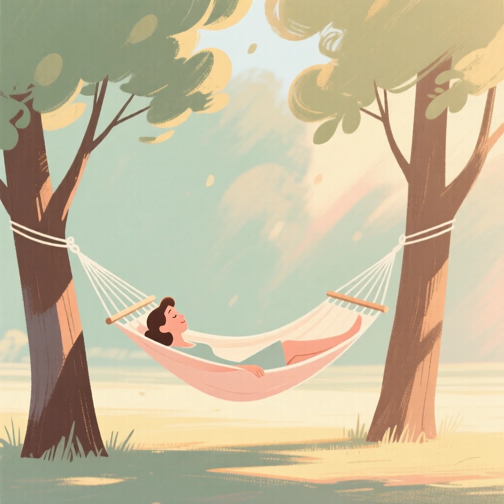 A lazy summer afternoon with a hammock strung between two trees