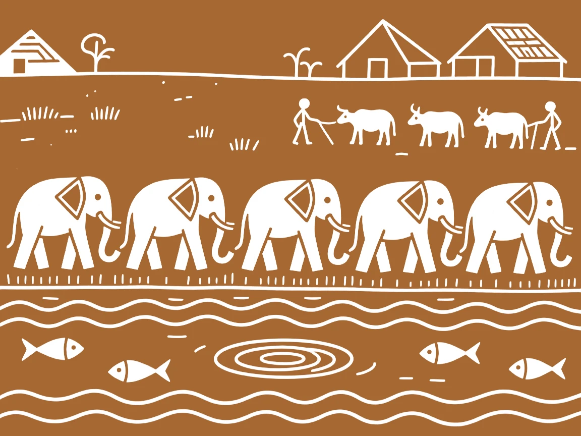 A herd of elephants standing at the edge of a lake.