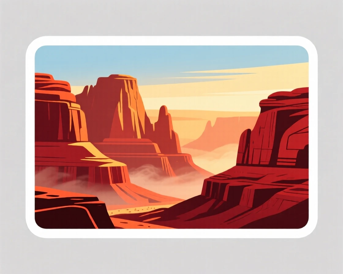 A majestic canyon with layered red rock formations, bathed in golden hour light, where the air feels crisp and fresh.