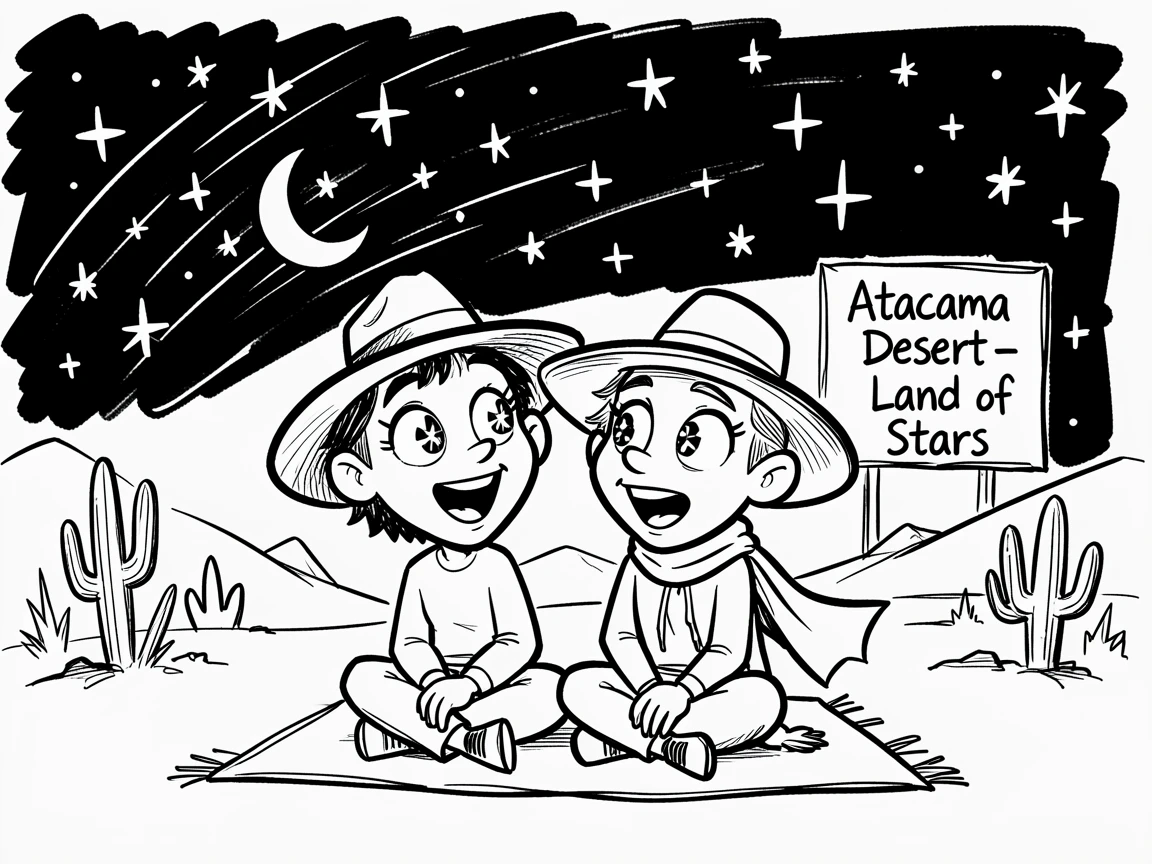 [Travel & Cultural Experiences] Vivid travel scene of a couple stargazing in the Atacama Desert under a clear night sky, full of wonder and adventure