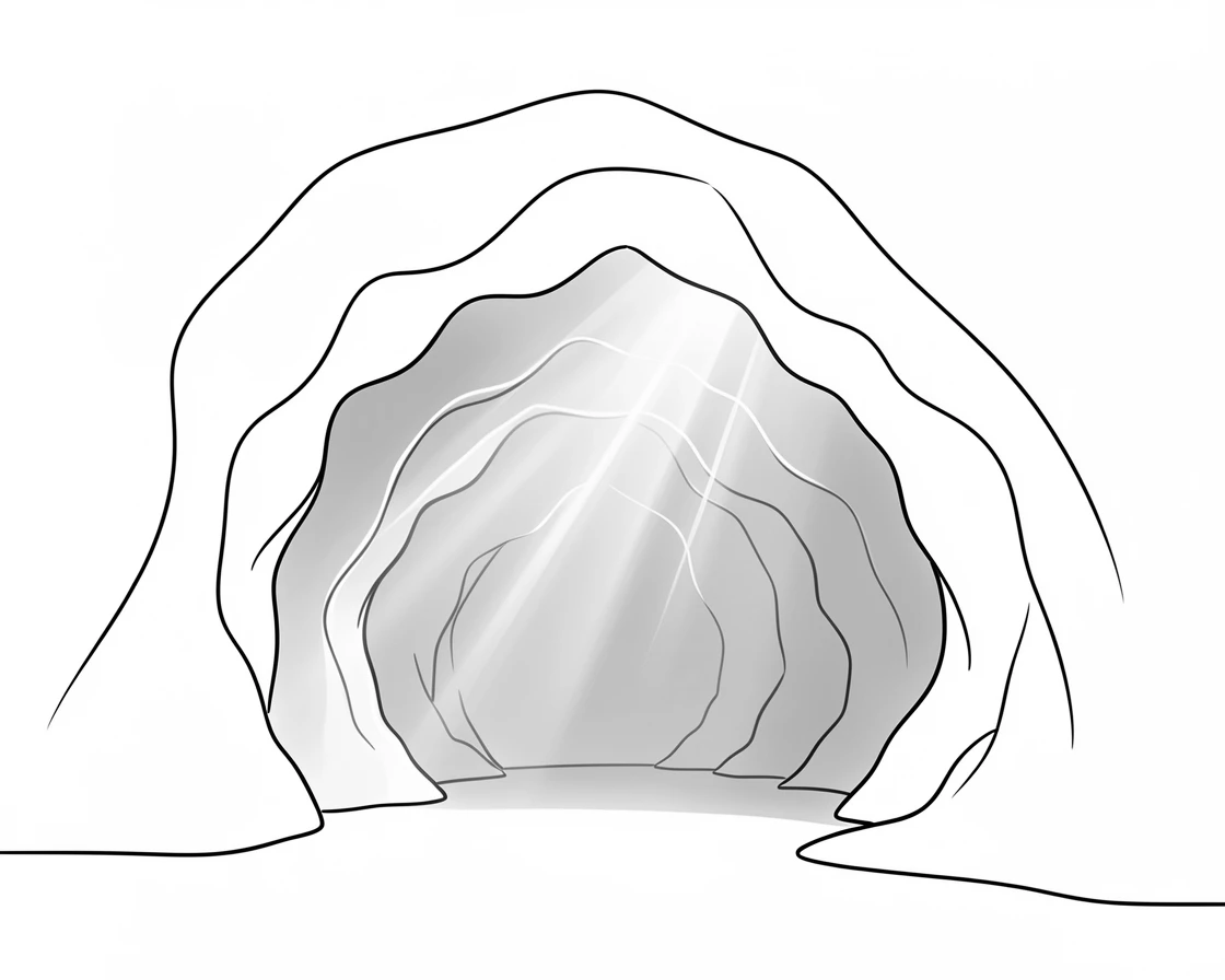 A dramatic ice cave glowing with light filtering through the glacier