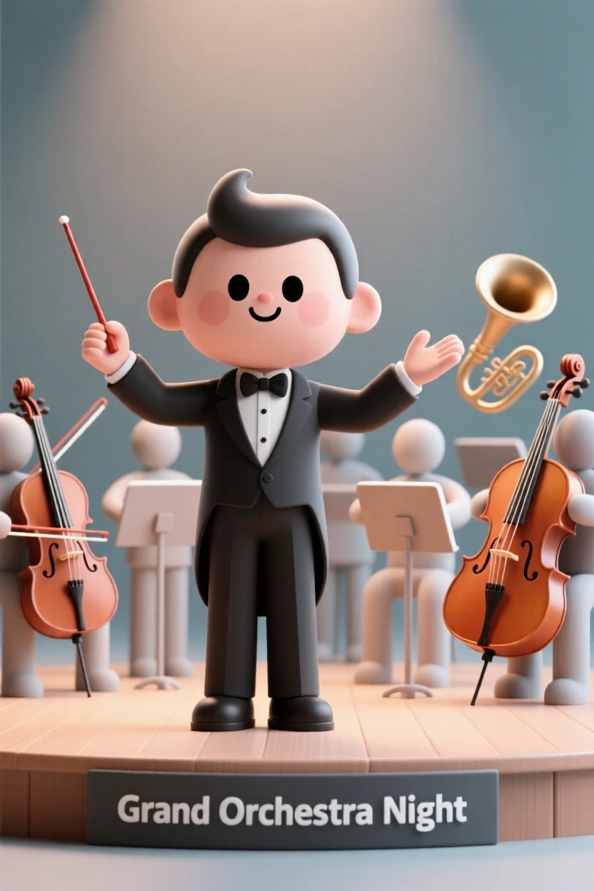 A talented musician conducts a full orchestra with sweeping, passionate arm movements on a grand stage.