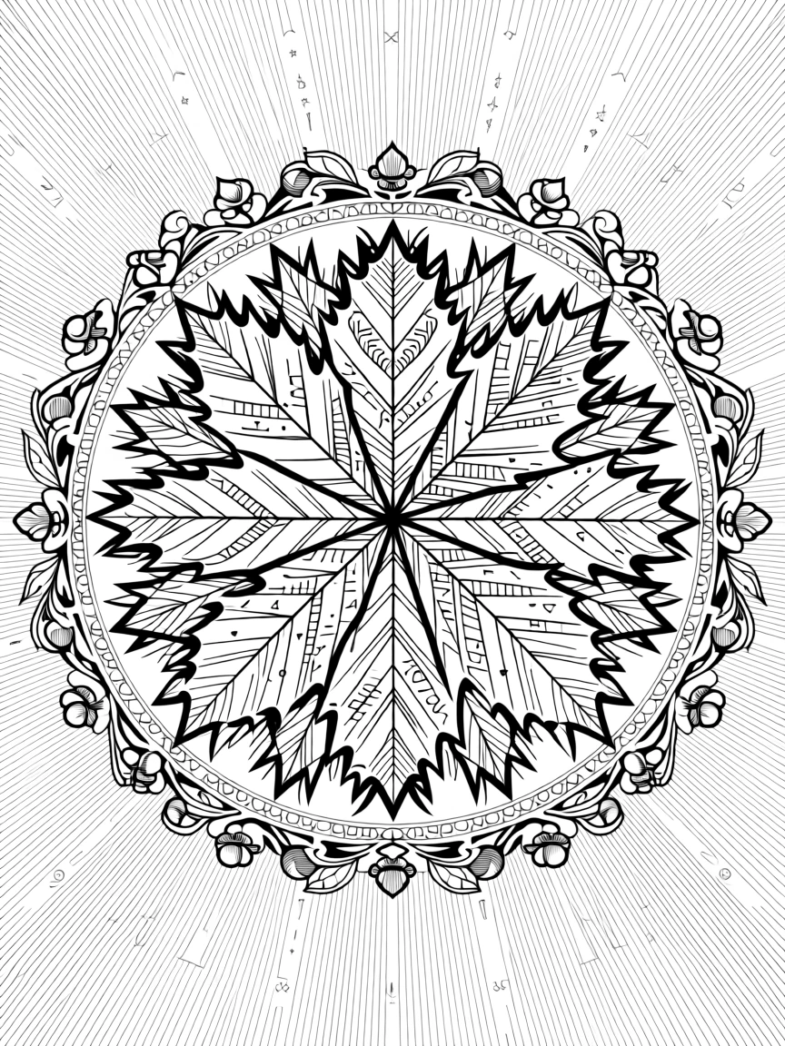 A mandala of overlapping maple leaves in an autumn rosette.