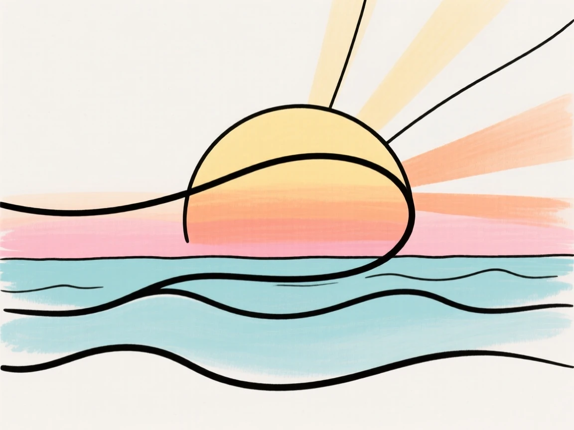 A glowing sunset over the ocean horizon