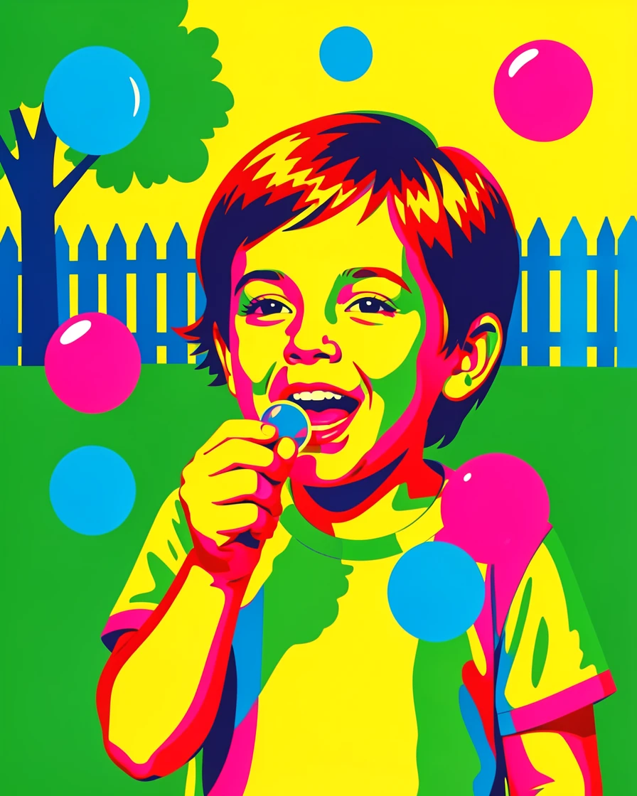 Child blowing bubbles in a backyard