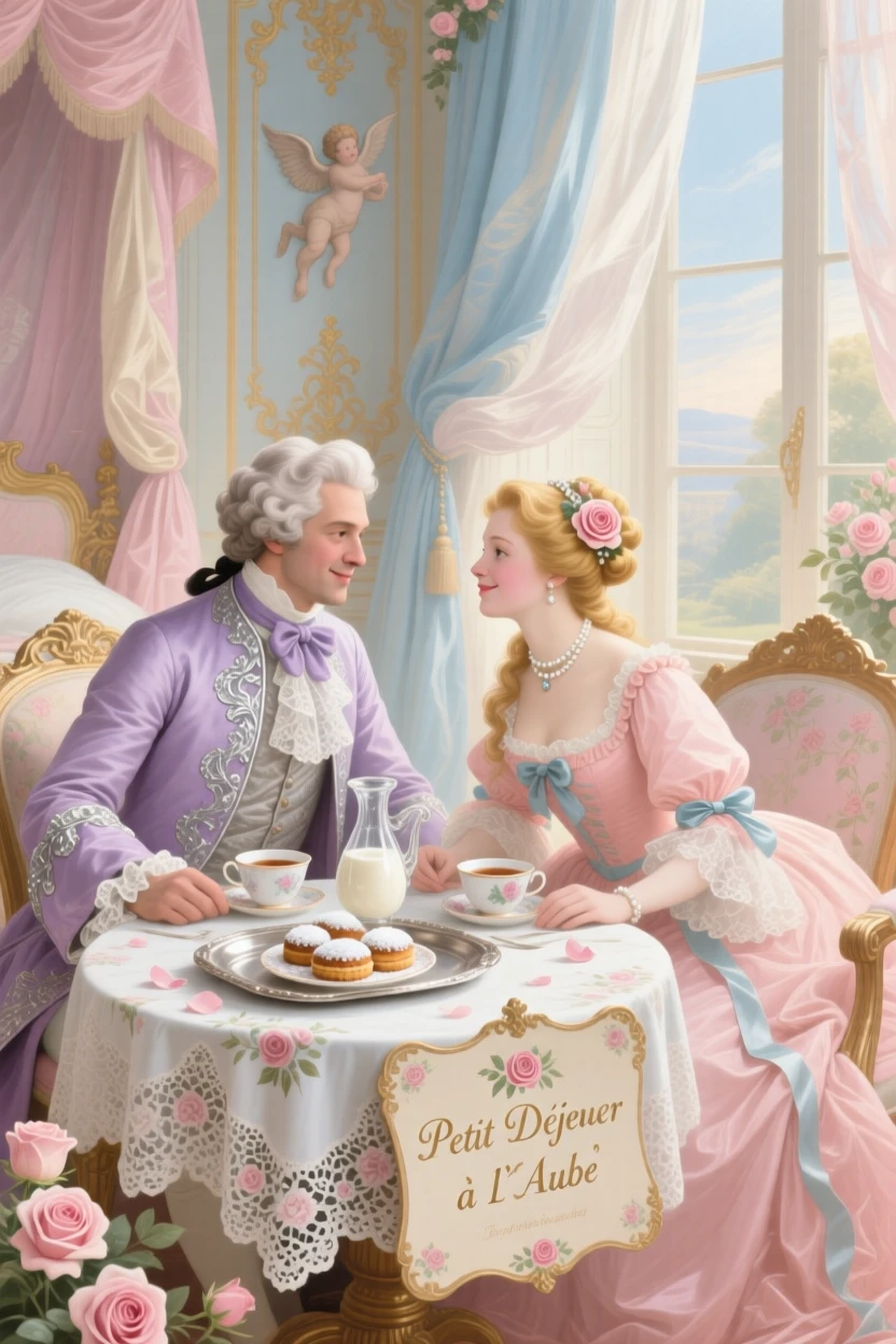 A prince and princess sharing a quiet breakfast after a grand ball  