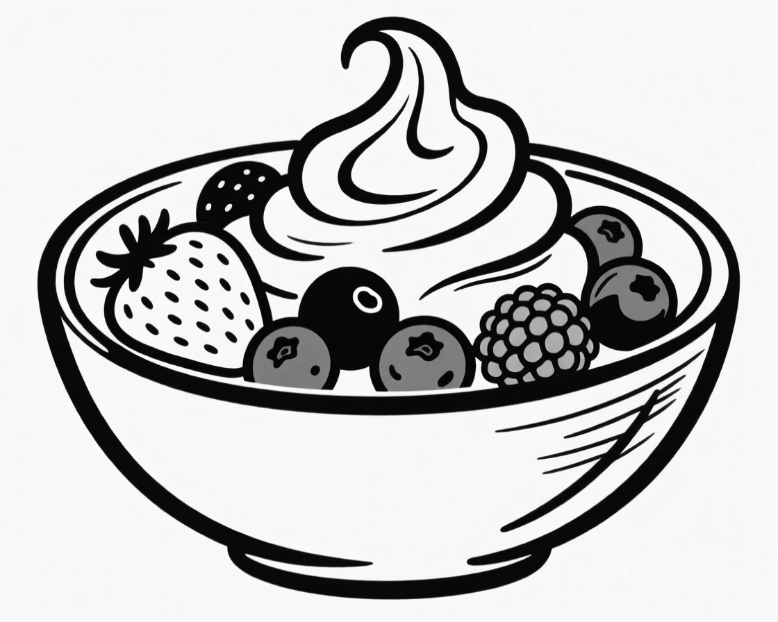 A bowl of fresh berries and cream for breakfast.