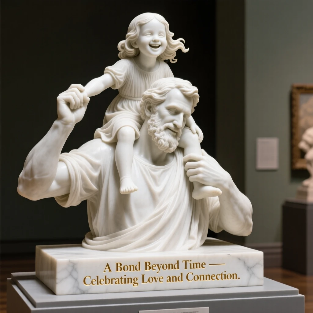 An emotionally powerful scene of a father lifting his daughter onto his shoulders, filled with warmth, tenderness, and connection