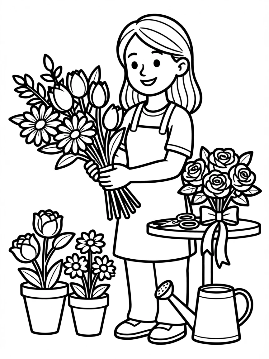 A florist arranging a bouquet of colorful flowers