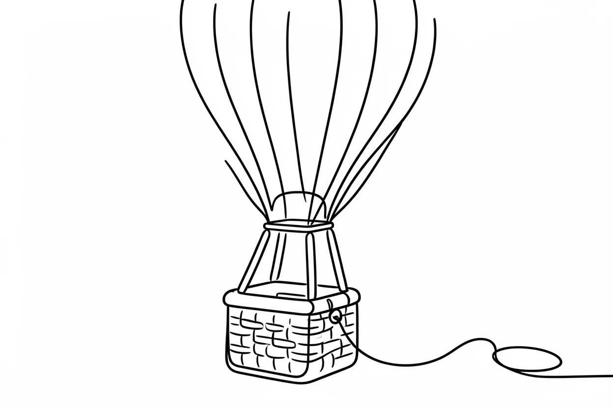 A hot air balloon basket being prepared for launch at dawn