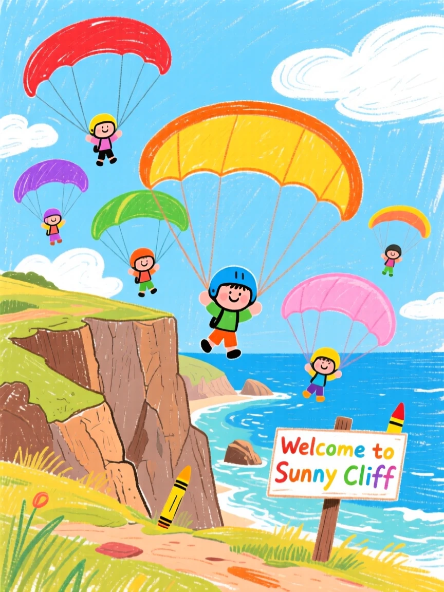 A group of paragliders soaring above a coastal cliff.