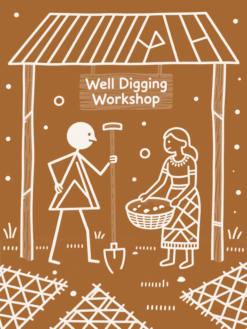 A well digger working alongside a spouse in a small workshop.