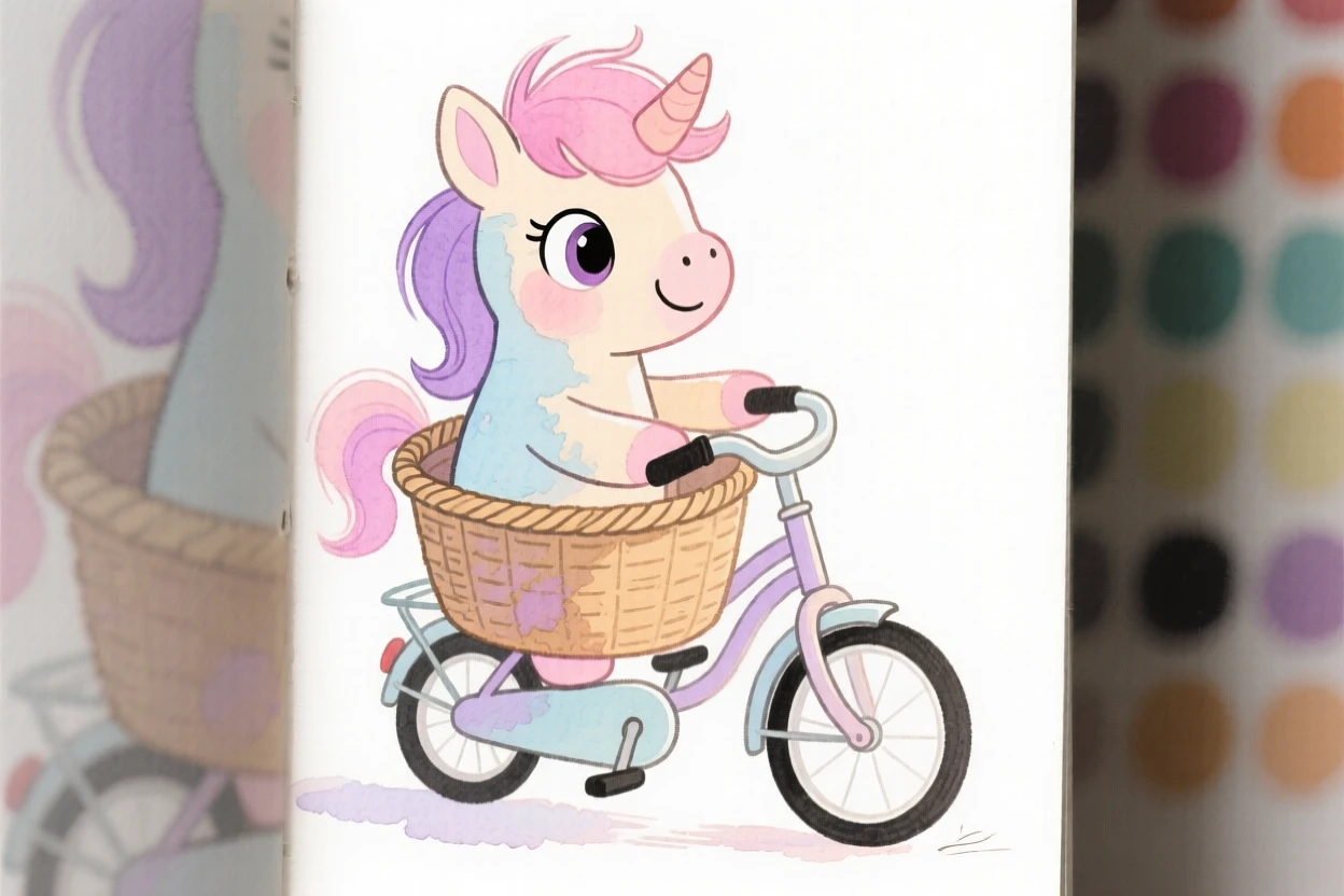 A miniature pony riding in a bicycle basket