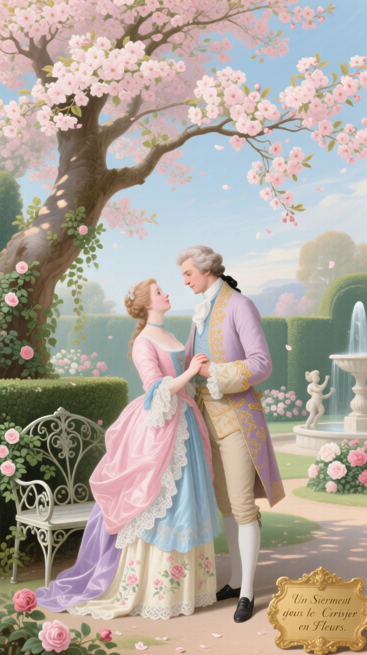 A couple exchanging a promise beneath a blossoming cherry tree  