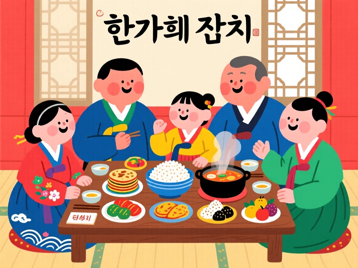 A family gathered around a table for a holiday feast.
