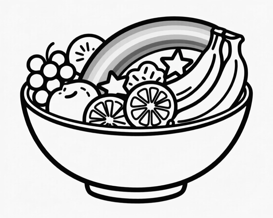 A bowl of fresh fruit salad arranged in a rainbow pattern.