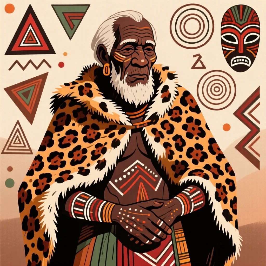 An elder wearing a leopard-skin cloak of honor.