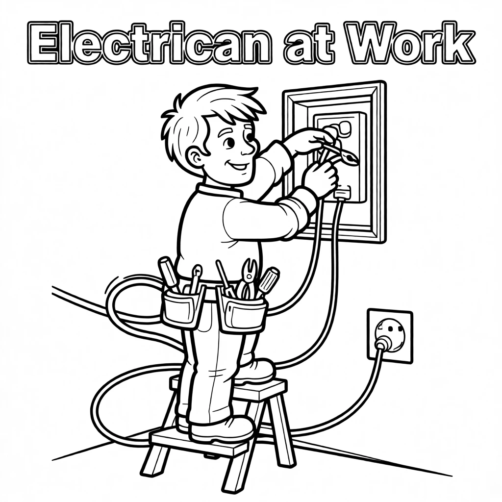 A electrician fixing wires with a tool belt on