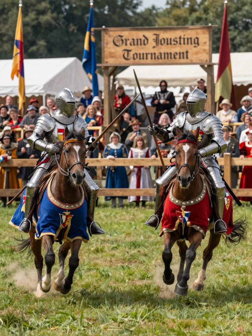 A medieval knight's tournament with jousting horses