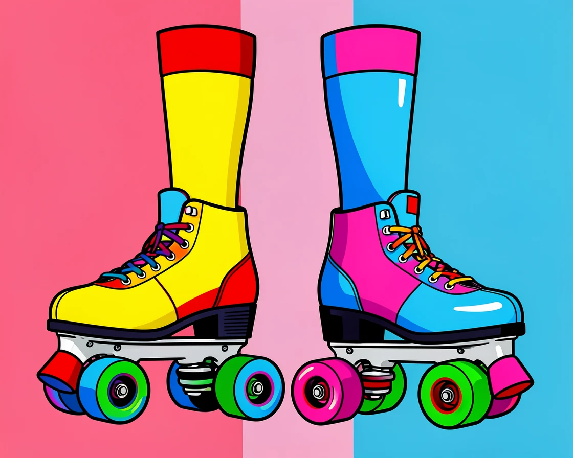 Pair of roller skates with tall socks