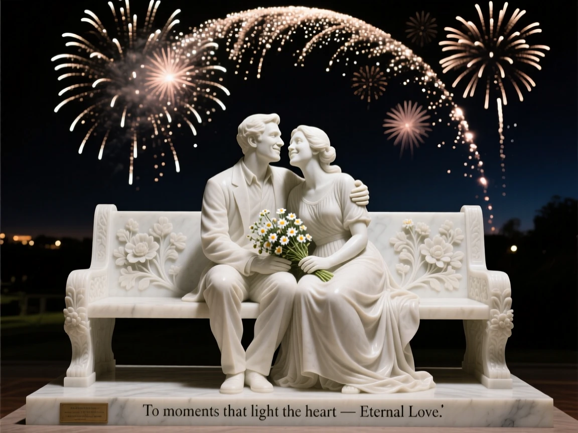 A heartfelt moment showing a couple watching fireworks together, radiating love and genuine human emotion