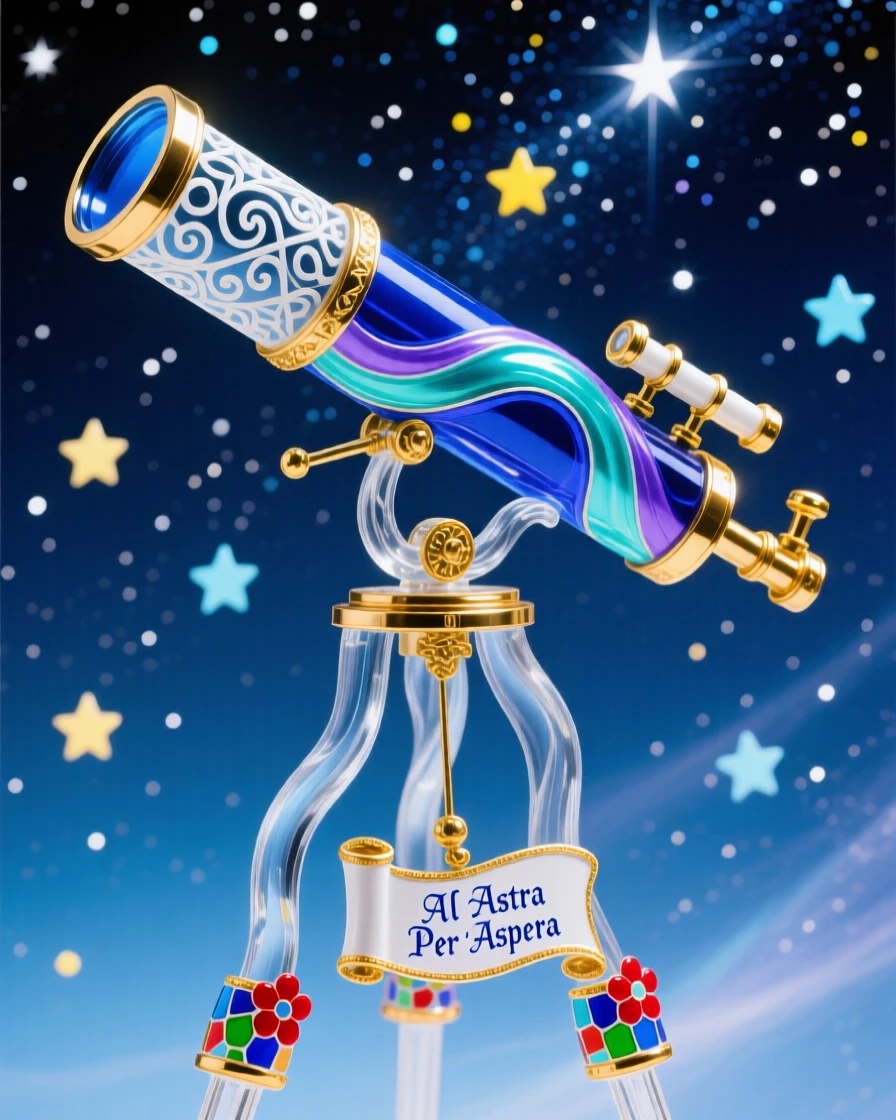A grand telescope pointed toward a starry night sky, curious and aspirational.