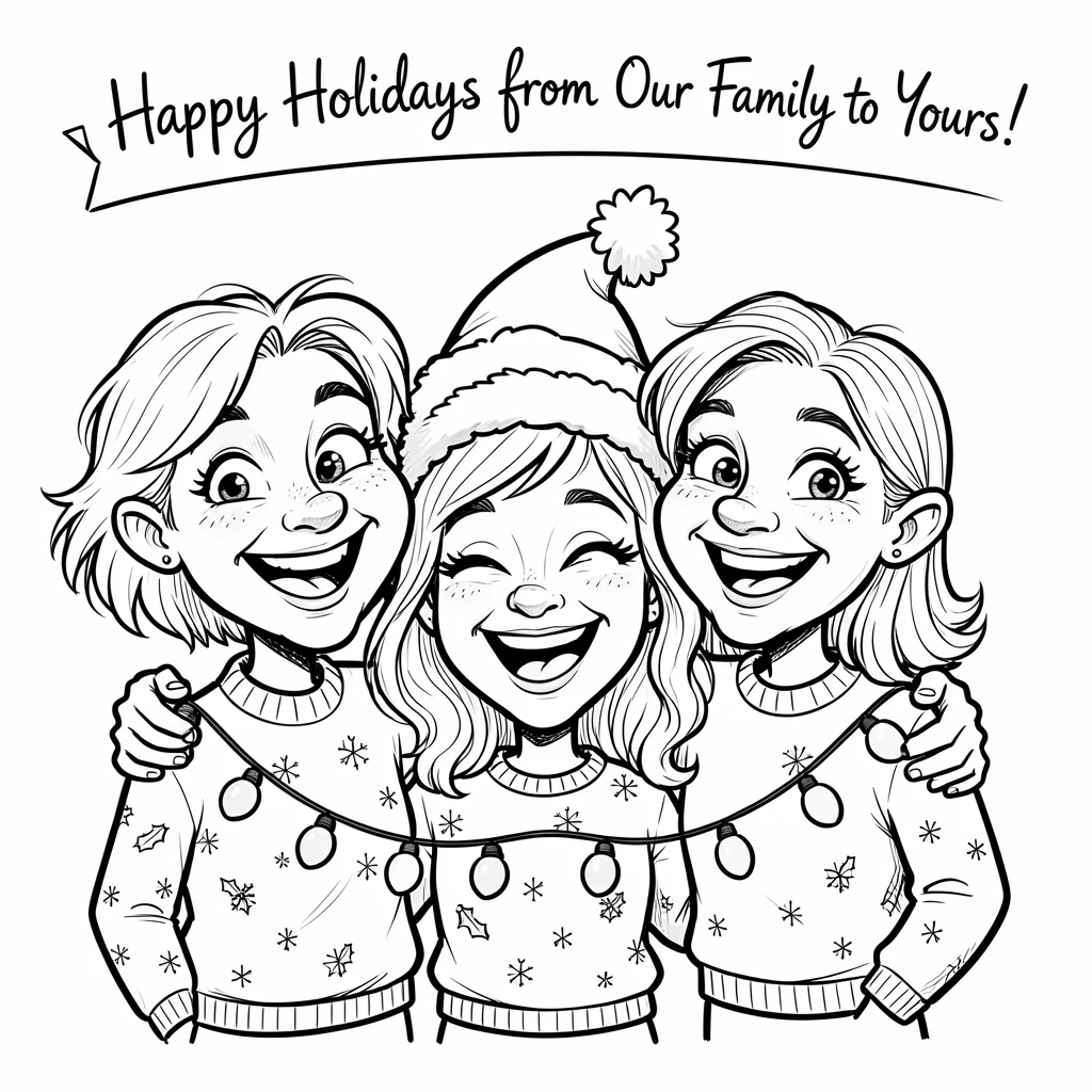 [Seasonal Holidays & Celebrations] Festive scene of a family posing together for a festive holiday card photo, full of celebration and joy