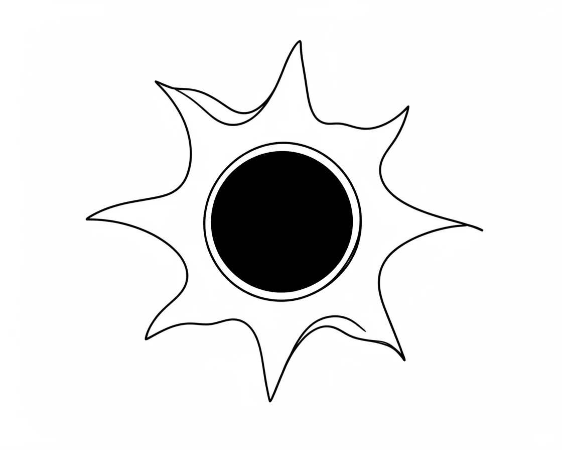 A solar eclipse with the sun's corona glowing around a darkened moon