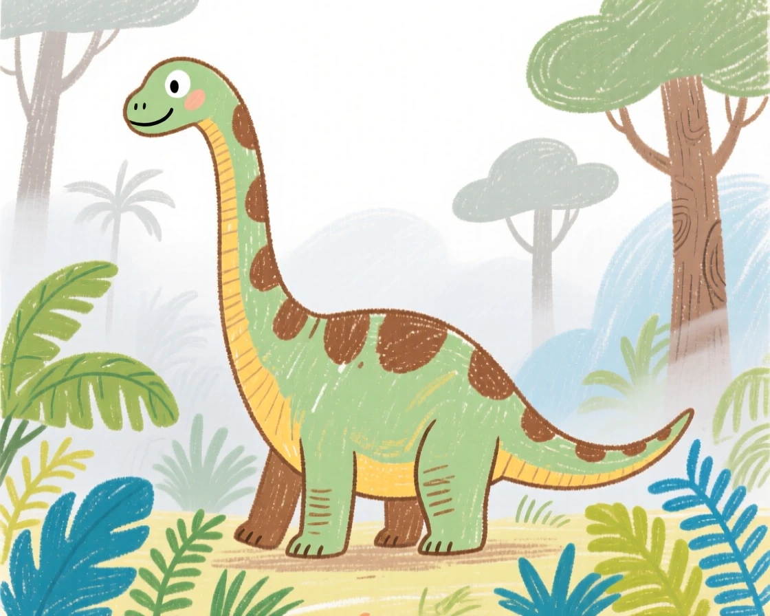 A towering Diplodocus wandering through a misty prehistoric jungle.