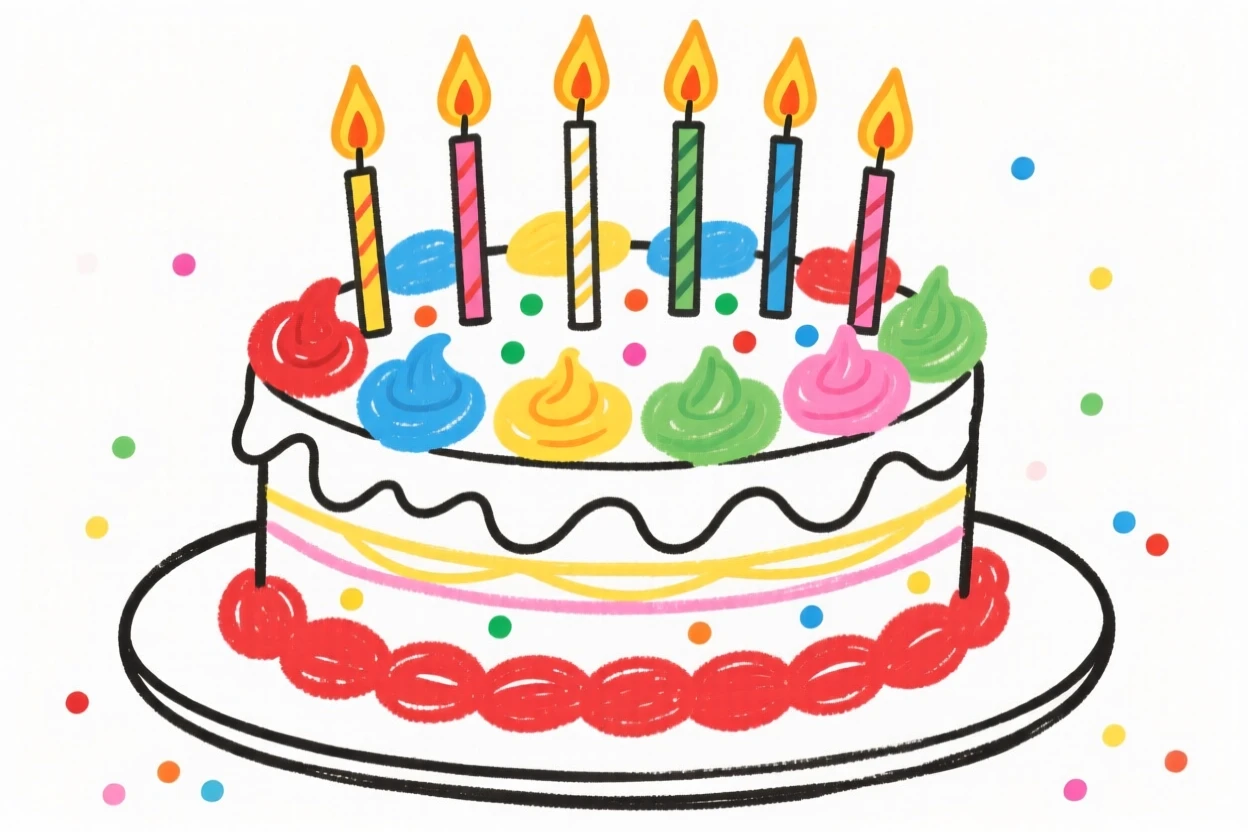 A birthday cake decorated with colorful frosting and candles.
