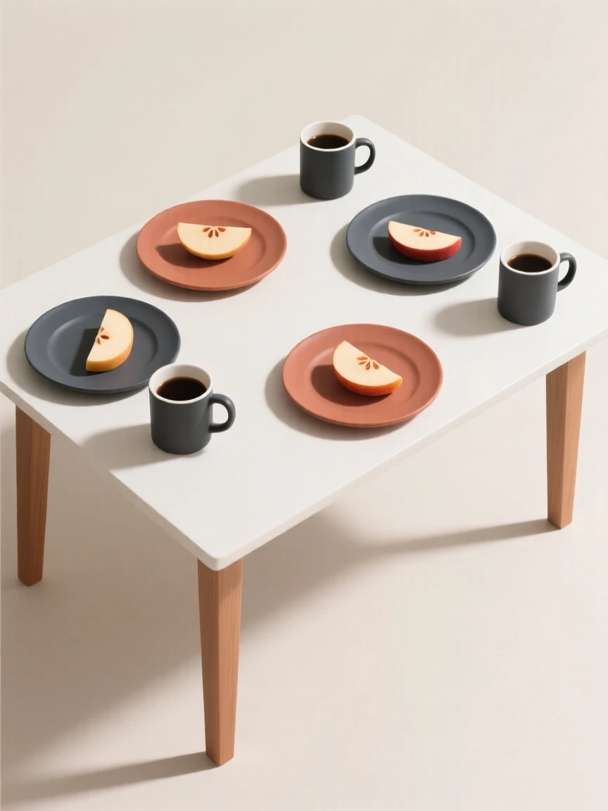 A kitchen table set for breakfast
