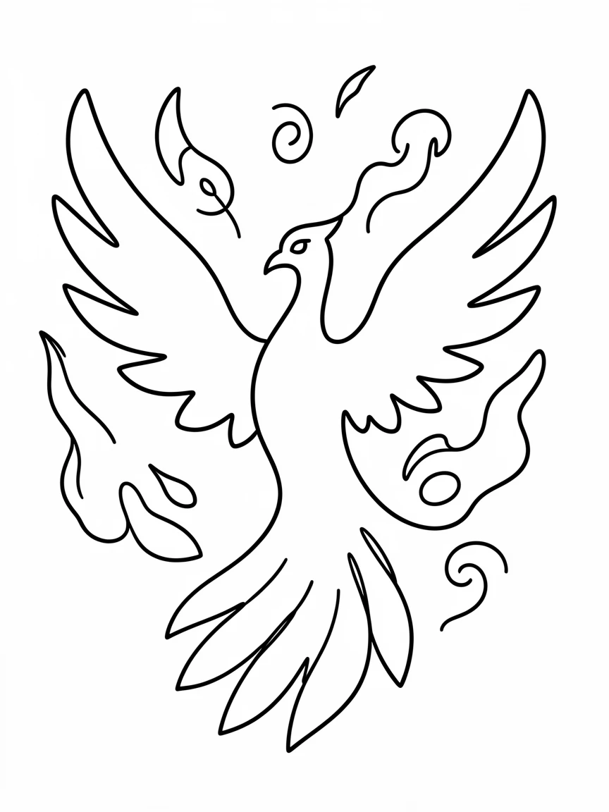 A phoenix rising with wings spread wide amid swirling embers