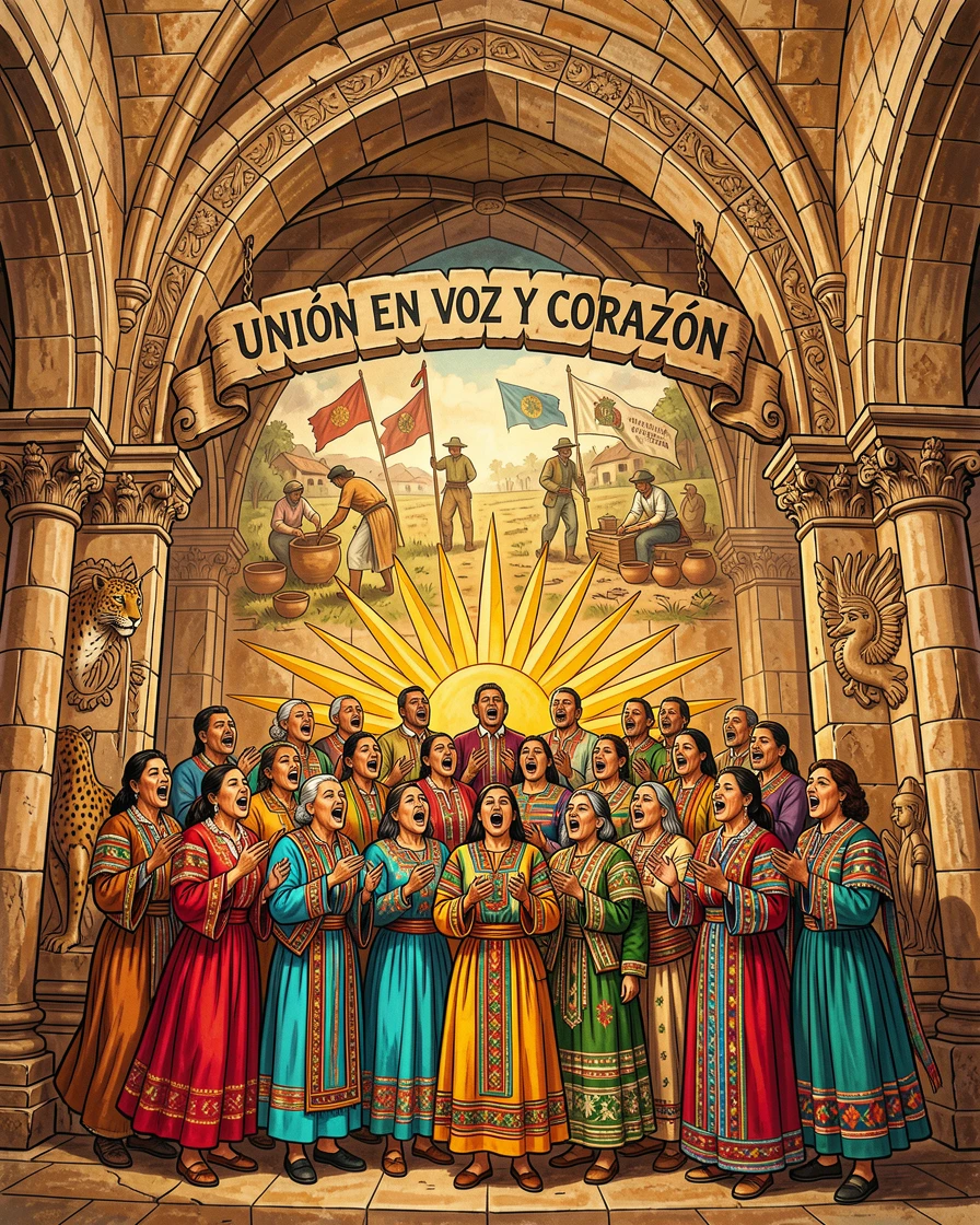 A choir singing together inside a grand stone cathedral