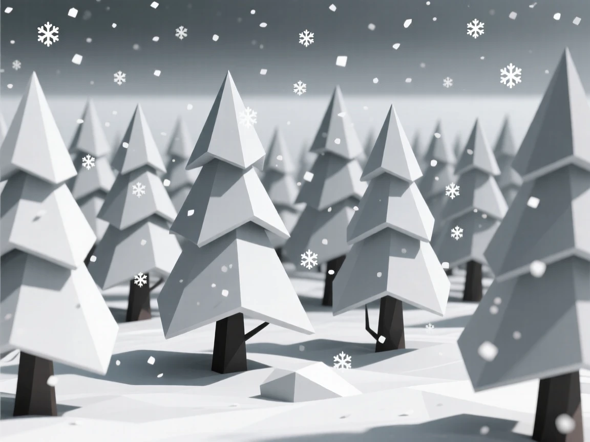 A pine forest blanketed in fresh snow, beneath a blanket of soft snowfall. the horizon line anchors a balanced composition. The atmosphere is dramatic and powerful.