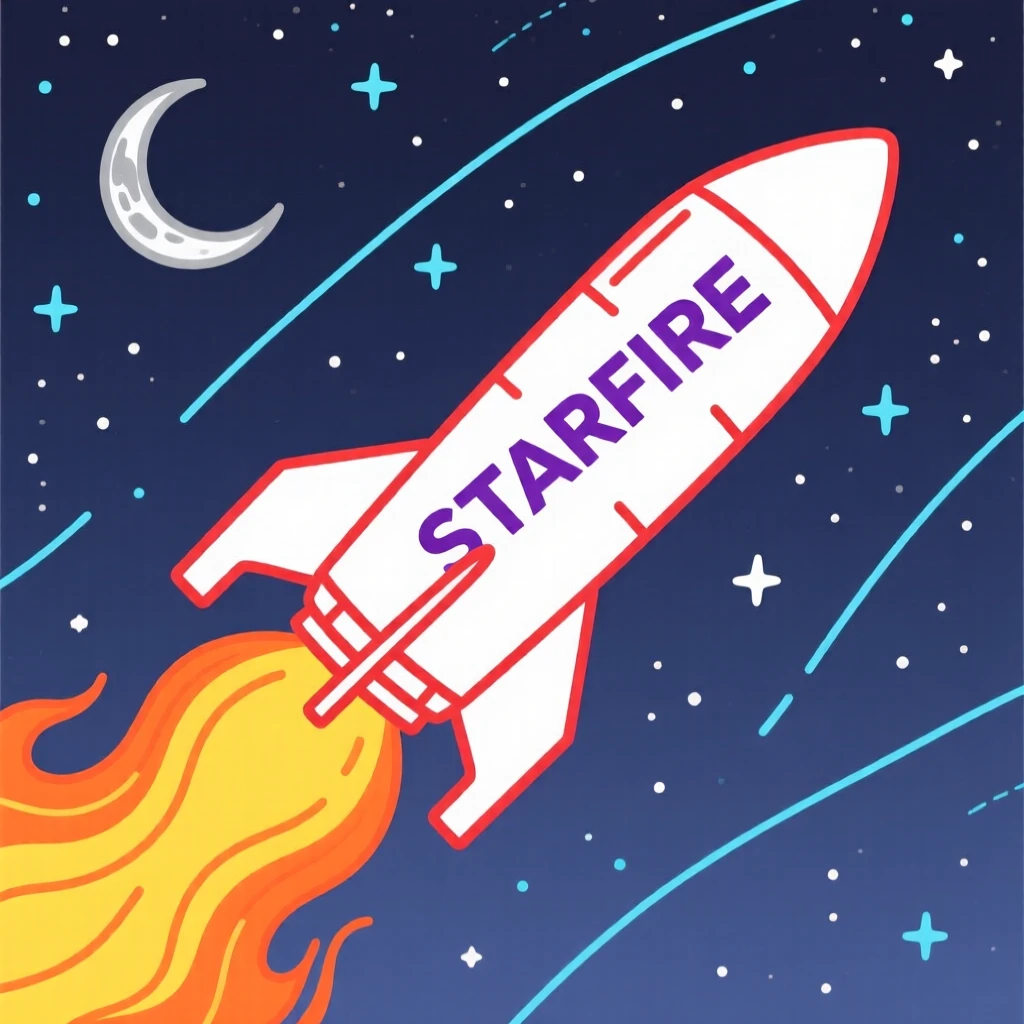 A rocket launching into a star-filled night sky.