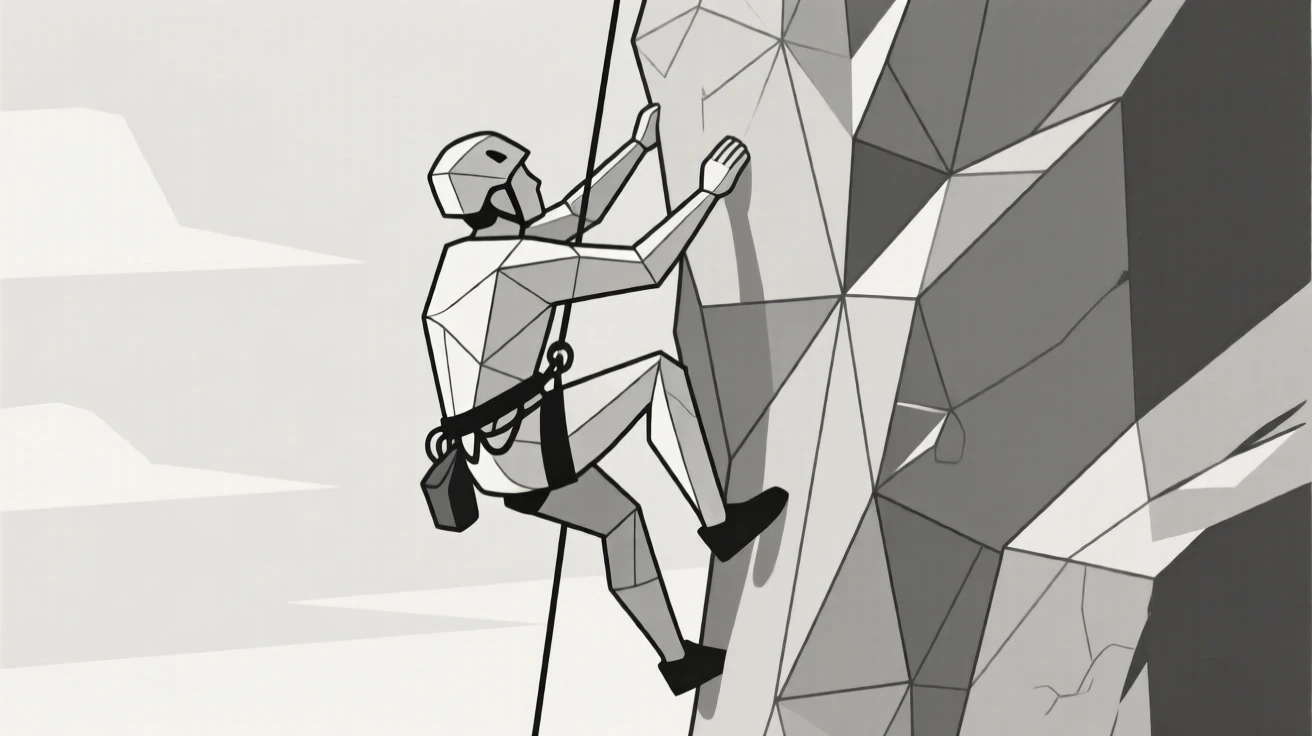 A rock climber scaling a steep granite cliff face