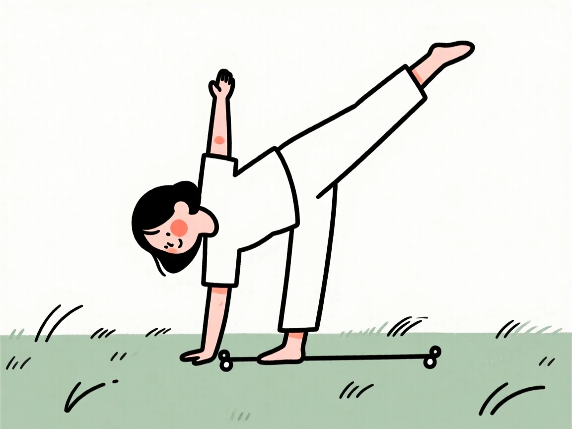 A mother practicing a cartwheel on the lawn.