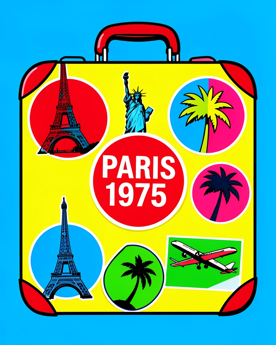 Vintage suitcase covered in travel stickers